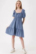 2351 Kloş Poplin Elbise - İndigo resmi